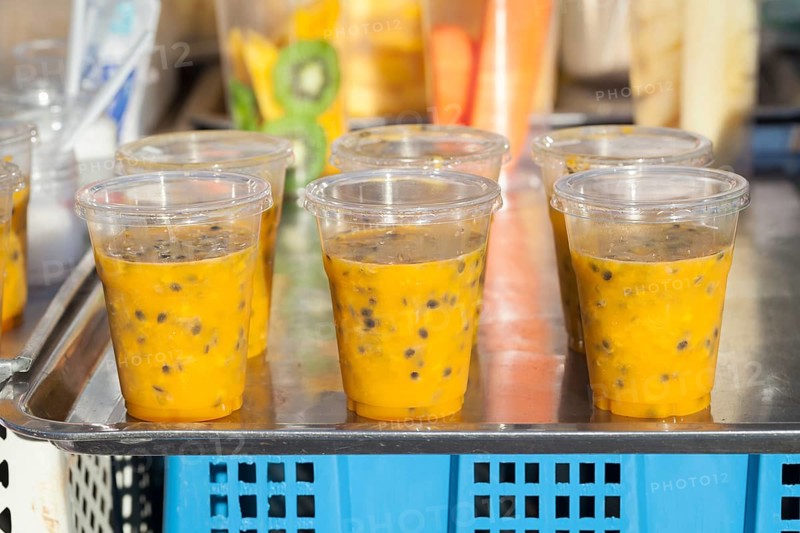 Passion fruit juice for sale at the evening market in Chiang Mai