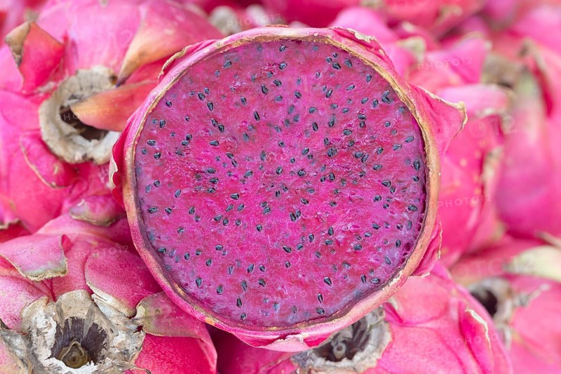 Cross section of a Dragon Fruit or Pitahaya