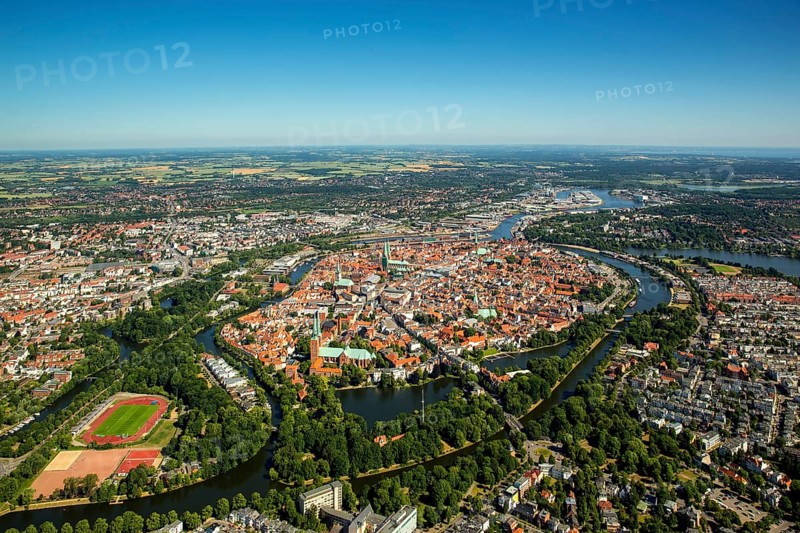 Historic centre of Lubeck with Trave and Obertrave