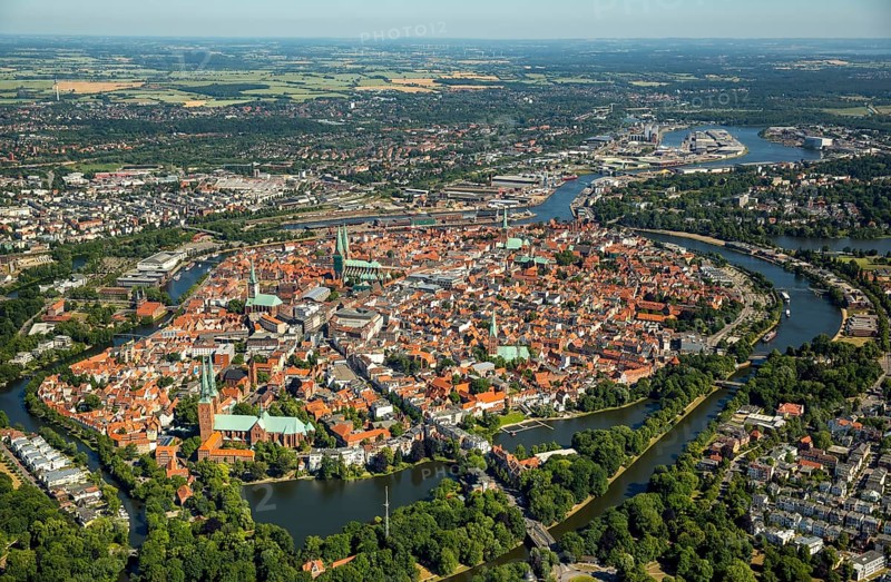 Historic centre of Lubeck with Trave and Obertrave