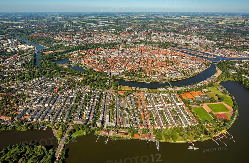Historic centre of Lubeck with Trave and Obertrave