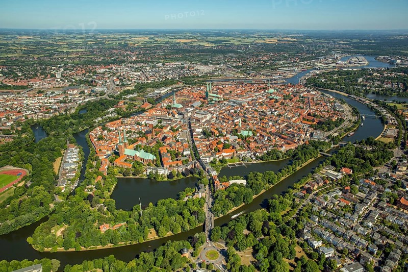 Historic centre of Lubeck with Trave and Obertrave