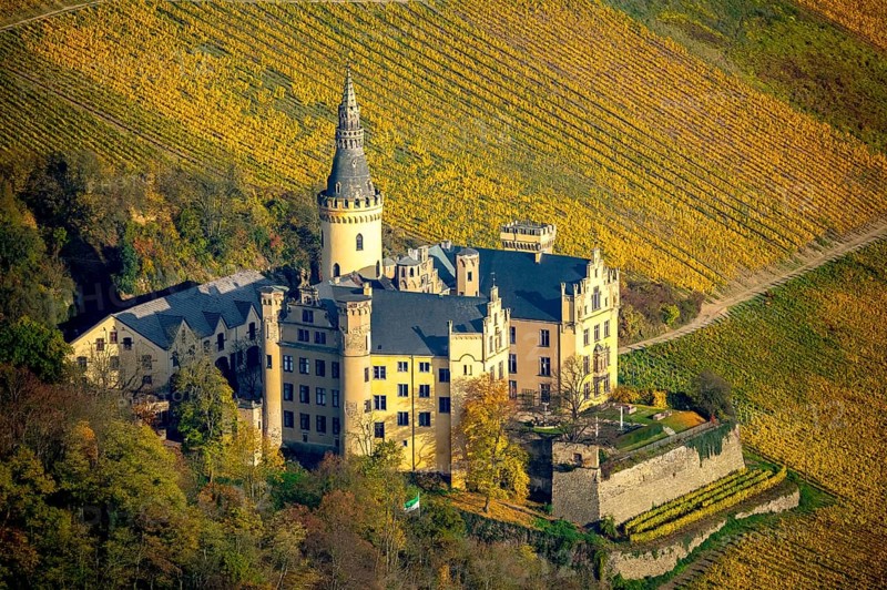 Arenfels Castle in vineyards in autumn