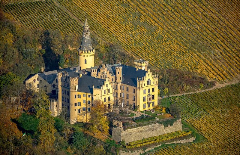 Arenfels Castle in vineyards in autumn