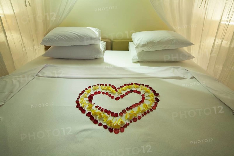 Hotel room with four-poster bed