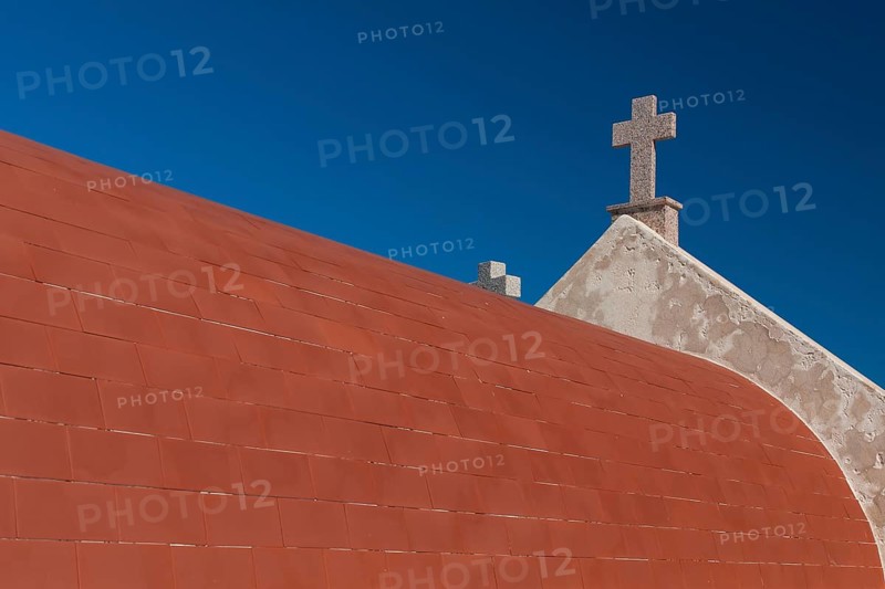 Roof with cross on the cemetery Cimetiere marin de Bonifacio