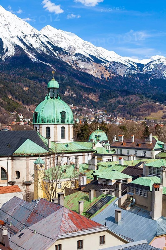 View over city with cathedral of St. Jacob