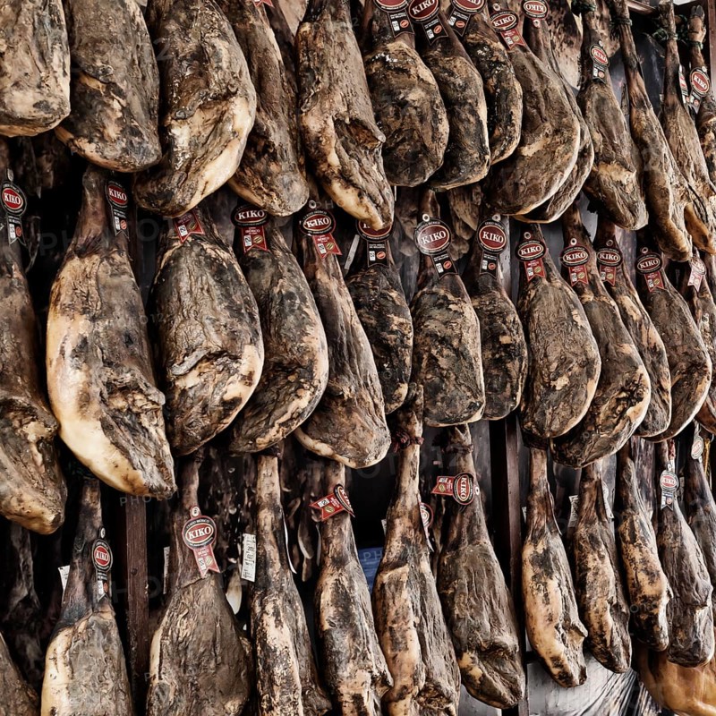 Different varieties of Spanish pata negra ham