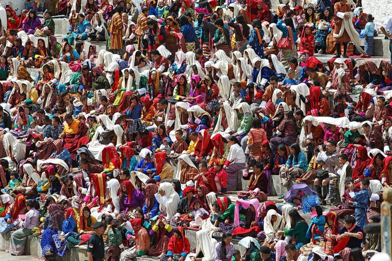 Audience at the Tashichho Dzong monastery festival