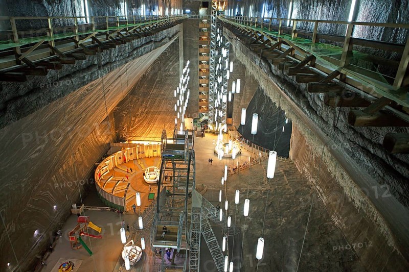 Salt mine Salina Turda with view to the Mina Rudolf and the amusement park