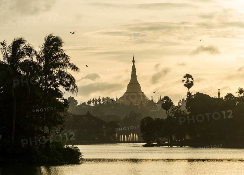 Golden stupa at sunset