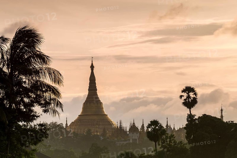 Golden stupa at sunset