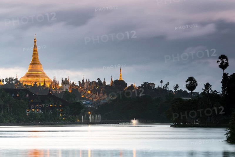 Golden main stupa at dusk