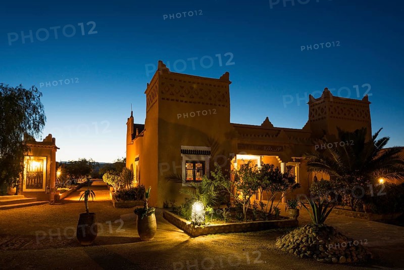 Kasbah style hotel at twilight