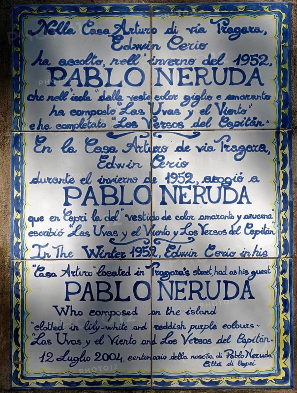 Memorial plaque to the poet Pablo Neruda in Via Tragara