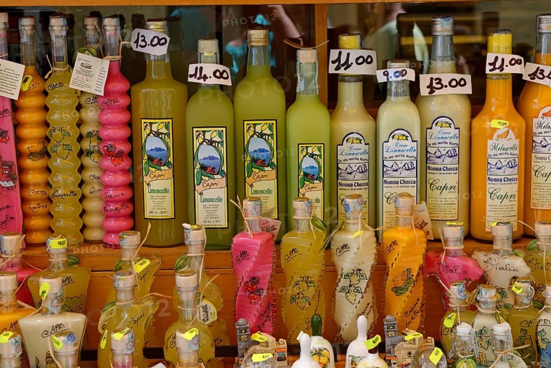 Souvenir stand with bottles of Limoncello