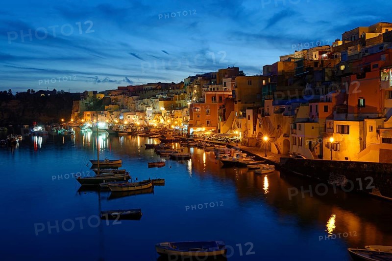 Dusk in the harbor of Marina di Corricella