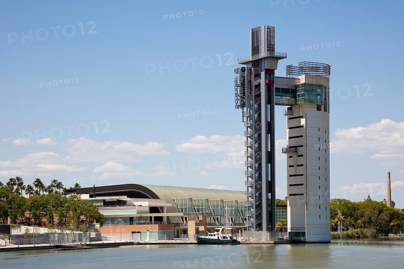 Expo 92 site with Torre Schindler at the river Guadalquivir