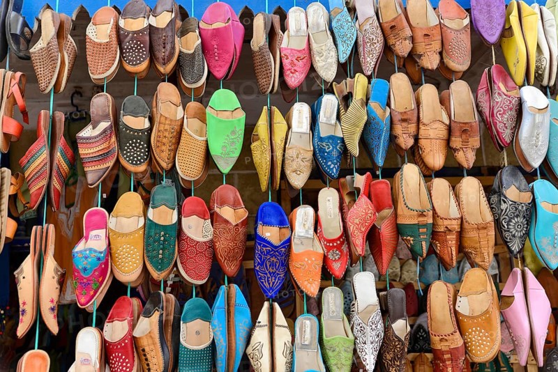 Typical Moroccan slippers made of leather
