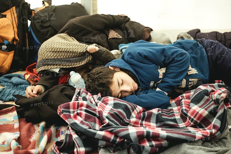 Refugees sleeping in the tent