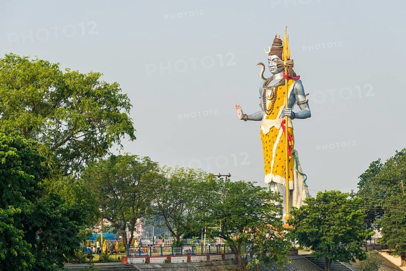 A big Shiva statue is erected near Harki Pauri Ghat at the holy river Ganges