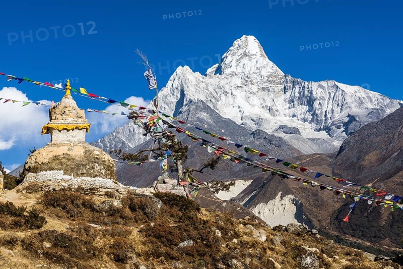Buddhist stupa and prayer flags