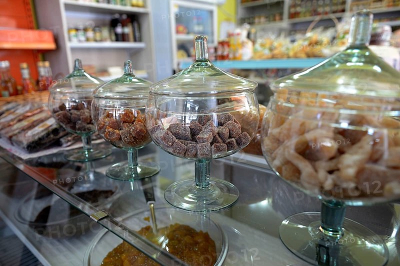 Candy in glass jars in a health food store