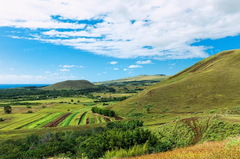 View over Easter Island from the Puna Pau crater