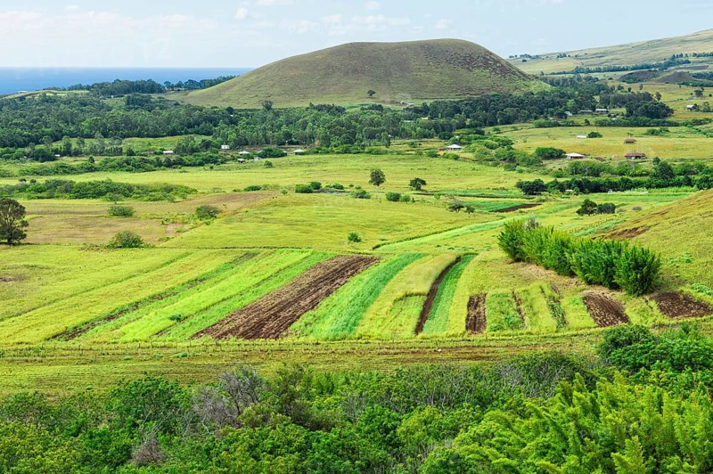 View over Easter Island from the Puna Pau crater