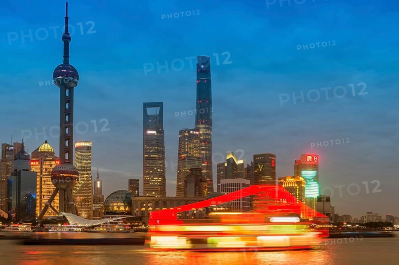 Pudong financial district with Oriental Pearl Tower at night