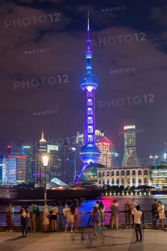 Pudong financial district with Oriental Pearl Tower at night