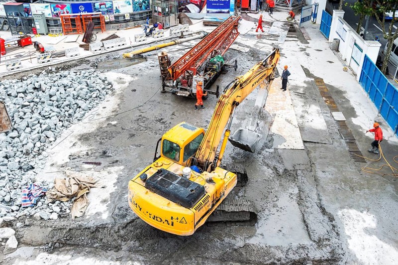 Excavation work in Pudong financial district