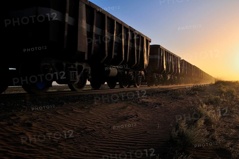 Railway through the desert for the transport of iron ore from M'Haoudat to Nouadhibou port