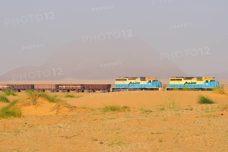 Railway through the desert for the transport of iron ore from M'Haoudat to Nouadhibou port