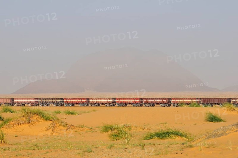 Railway through the desert for the transport of iron ore from M'Haoudat to Nouadhibou port