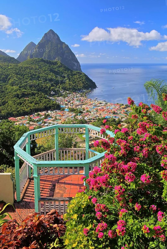 View of the village and the two Pitons