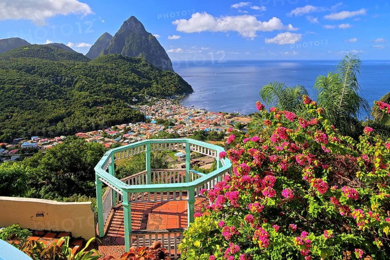 View of the village and the two Pitons