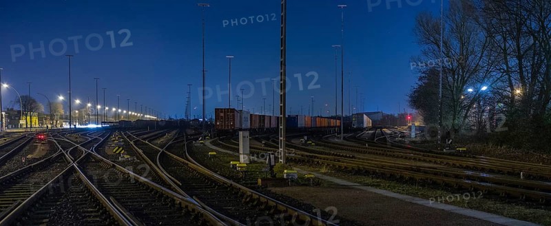 Storage tracks with freight trains in the evening