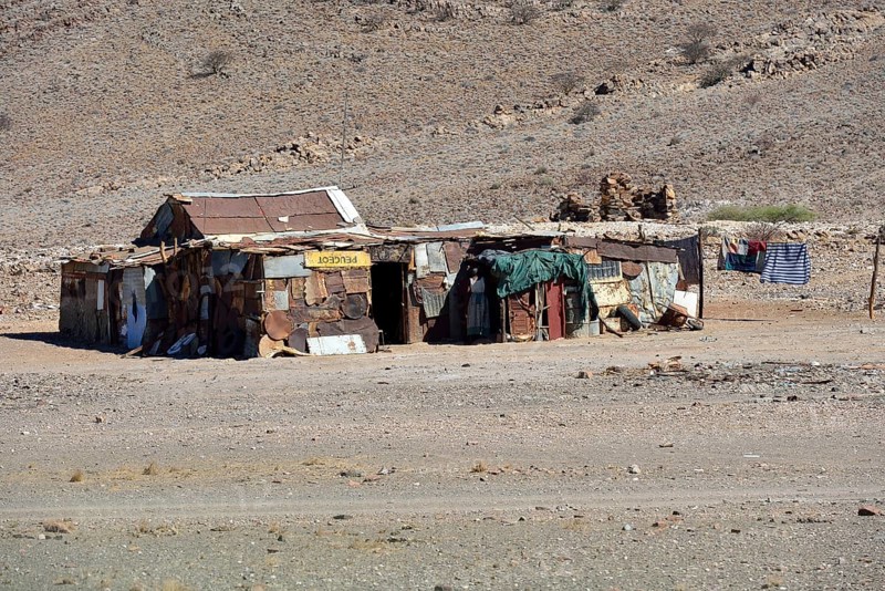 Corrugated iron hut on roadside