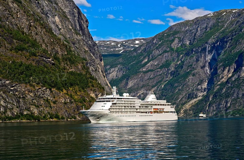 Cruise ship MS Sliver Whisper in Geirangerfjord in Geiranger
