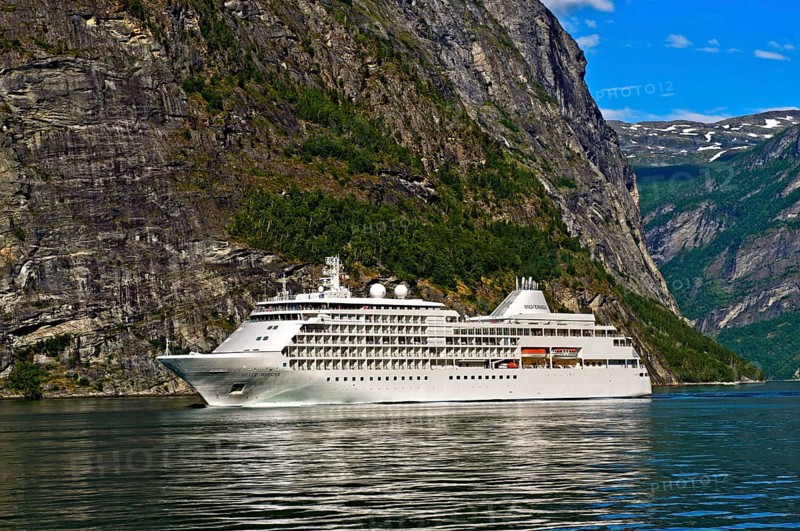 Cruise ship MS Sliver Whisper in Geirangerfjord in Geiranger
