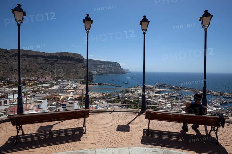 View from the Mirador towards Puerto de Mogan with marina and coast