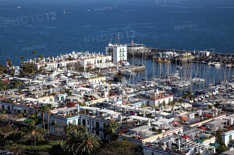 View from the Mirador towards Puerto de Mogan with the marina