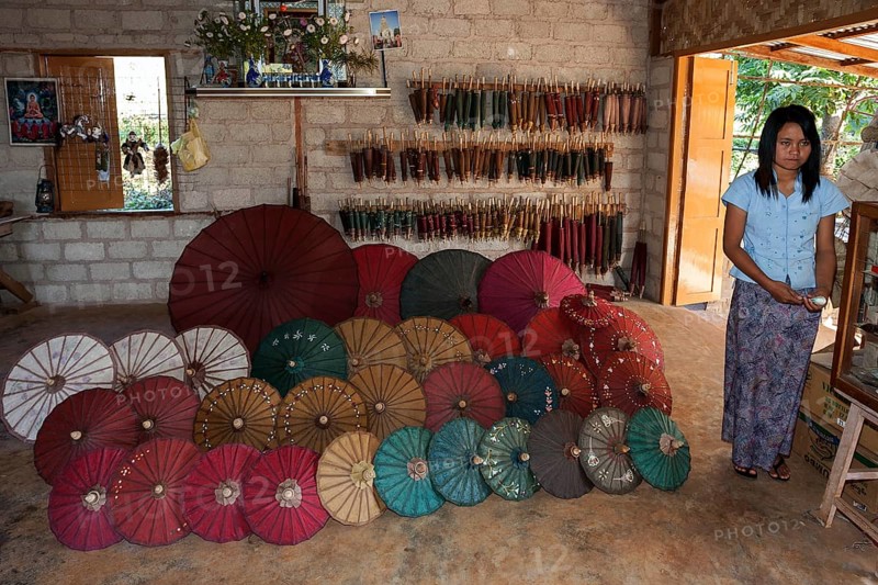 Finished umbrellas in an umbrella factory