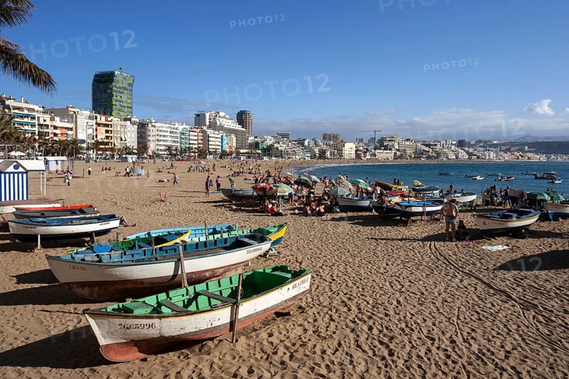 Colorful wooden boats at Playa de las Canteras