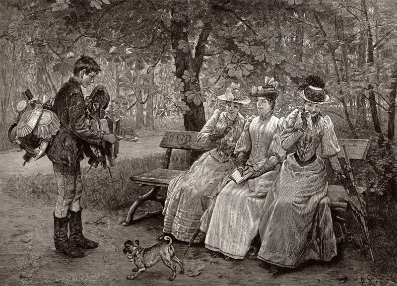 A hawker offering his range to three ladies