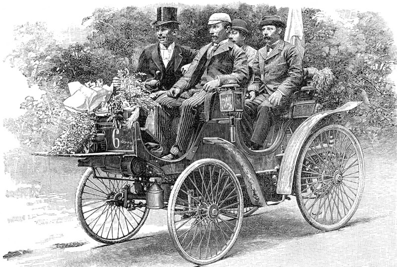 A. Koechlin in the fastest four-seater Peugeot car at the race Paris-Bordeaux-Paris