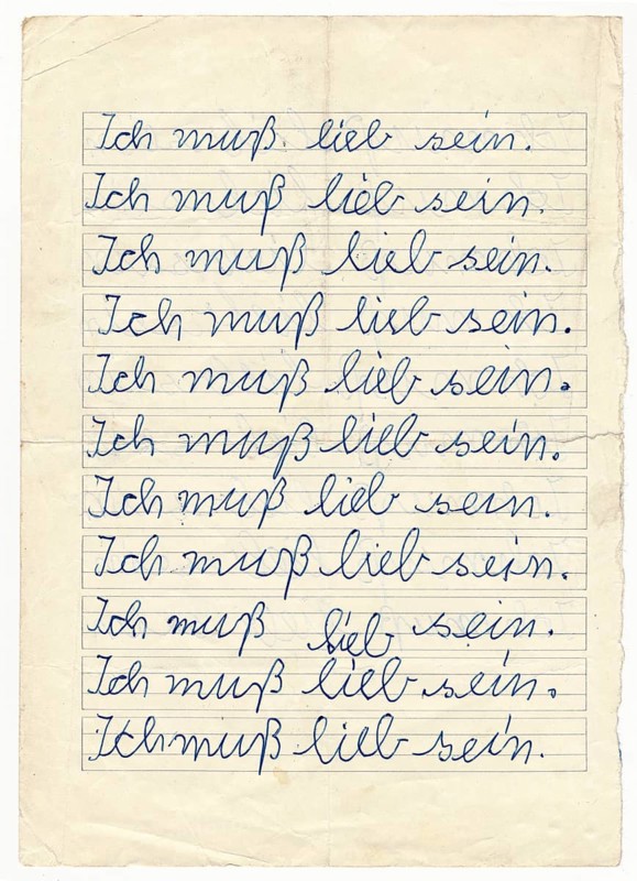 Child's handwritten educational punishment from 1960
