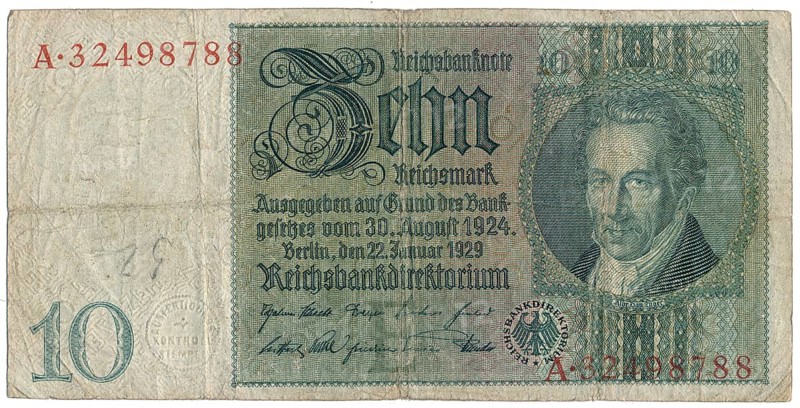 Reichsbanknote with portrait of Albrecht Thaer