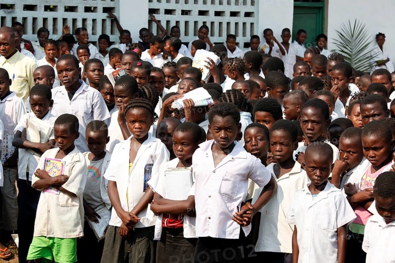 Students in schoolyard during morning assembly